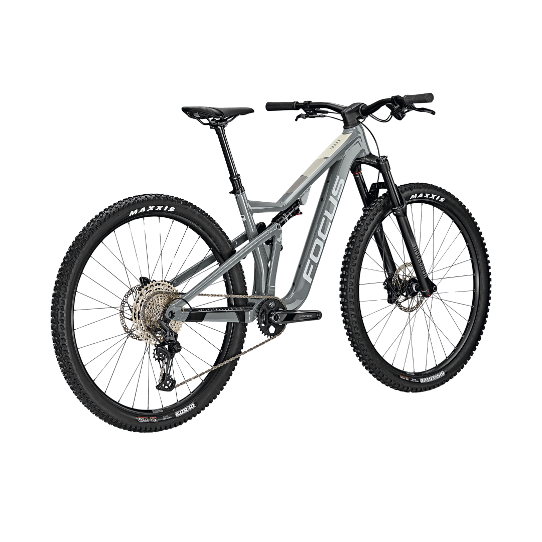 Focus F23 Thron 6.8 mountain bike in grey, side profile view.