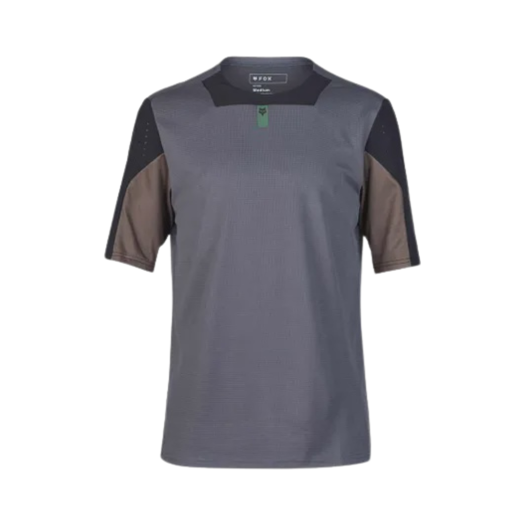Close-up of TruDri® fabric on the FOX Defend SS Jersey for sweat-wicking performance.