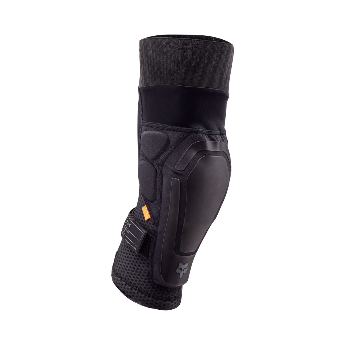 Front view of FOX Launch Pro Knee Guard in Black showcasing D3O® protection panel.